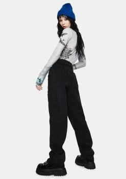 Momokrom Washed Black Wide Leg Cargo Jeans Bottoms