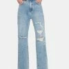 Momokrom Vintage Wash Distressed Wide Leg Jeans