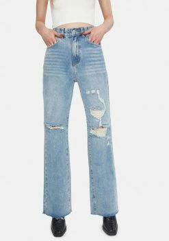 Momokrom Vintage Wash Distressed Wide Leg Jeans