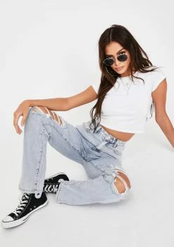 Momokrom Baggy Distressed Knee Denim Jeans Bottoms