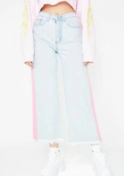 Momokrom Bottoms Pink Tape Light Wash Culotte Jeans