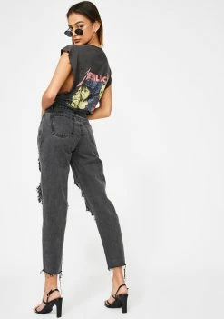 Momokrom Washed Black Extreme Distressed Jeans