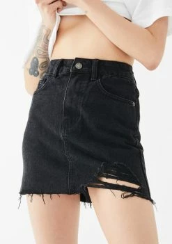 Momokrom One Sided Distressed Hem Denim Skirt