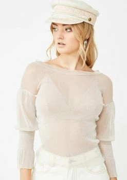 Momokrom Creamy Glitter Cinched Sleeve Top