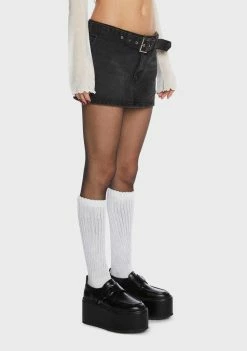 Momokrom Black Mid Rise Mini Belted Denim Skirt Mini Skirt