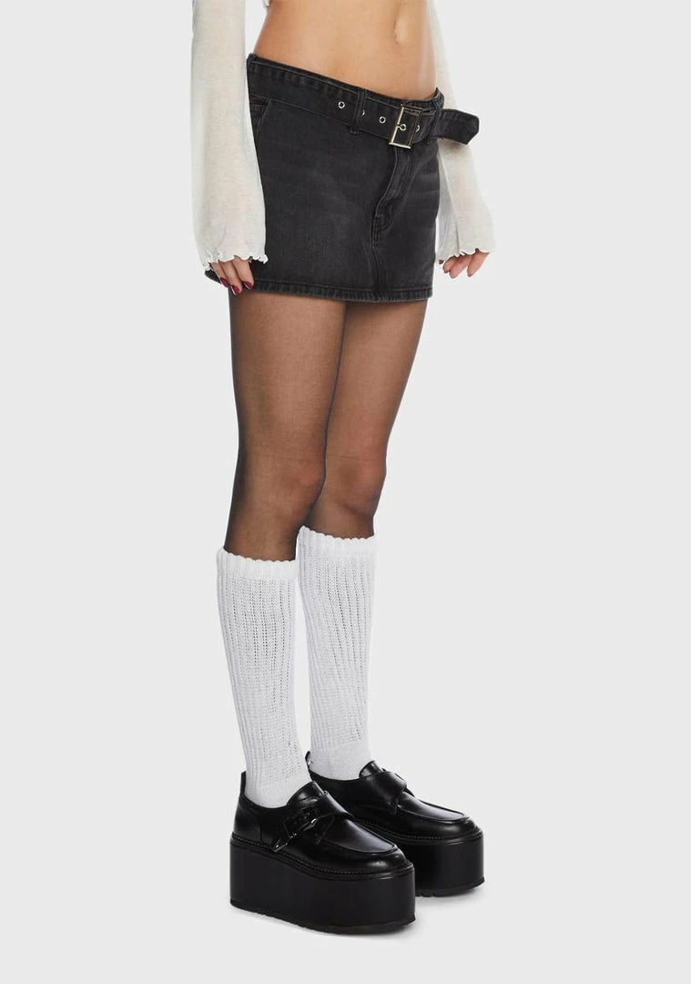 Momokrom Black Mid Rise Mini Belted Denim Skirt Mini Skirt 4 Momokrom Black Mid Rise Mini Belted Denim Skirt Mini Skirt