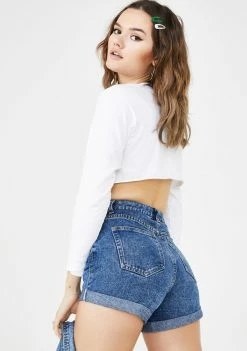 Momokrom Mid Blue Roll Hem Mom Shorts Bottoms