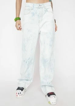 Momokrom Bottoms Faded Blue Tie Dye Raw Edge Jeans