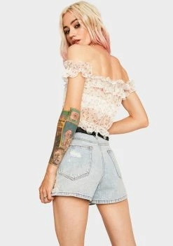 Momokrom Tops Floral Off The Shoulder Crop Top