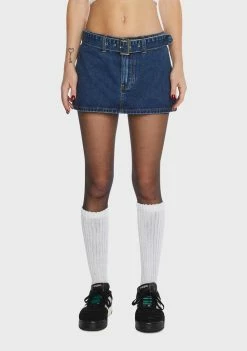 Momokrom Mid Rise Mini Belted Denim Skirt