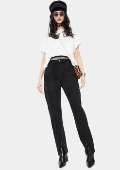 Momokrom Bottoms Washed Black Front Seam Zip Leg Jeans