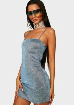 Momokrom Dresses Blue Glitter Bodycon Dress