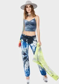 Momokrom Blue Velvet Ruched Cami Tank Top Tops 9 Momokrom Blue Velvet Ruched Cami Tank Top Tops