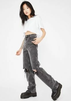 Momokrom Washed Straight Leg Distressed Jeans Bottoms