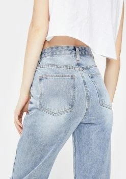 Momokrom Bottoms Mid Wash Extra Long Straight Leg Jeans