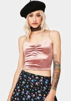 Momokrom Tops Pink Velvet Ruched Cami Tank