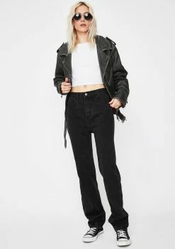 Momokrom Bottoms Washed Black Extra Long Straight Leg Jeans