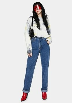 Momokrom Dark Wash Extra Long Straight Jeans Bottoms