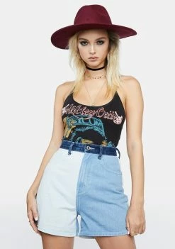 Momokrom High Rise Two Tone Denim Shorts