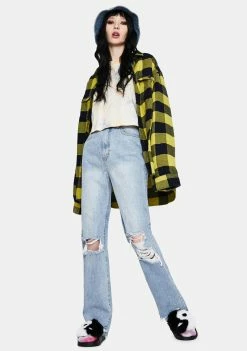 Momokrom Distressed Light Wash Straight Leg Jeans