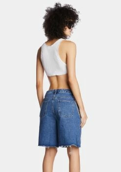 Momokrom Denim Short Mid Rise Dad Shorts With Chain Detail