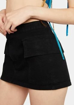 Momokrom Shop 27 Momokrom Black Cargo Pocket Mini Skirt Denim Skirt