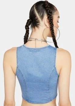Momokrom Fitted Denim Waistcoat Tank Crop Top