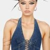 Momokrom Lace Up Denim Crop Top