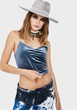 Momokrom Blue Velvet Ruched Cami Tank Top Tops