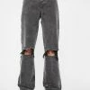 Momokrom Washed Straight Leg Distressed Jeans Bottoms