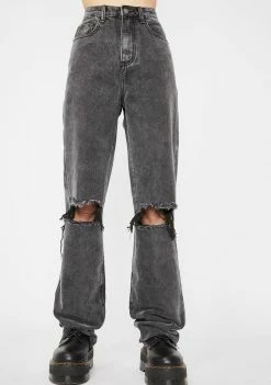 Momokrom Washed Straight Leg Distressed Jeans Bottoms