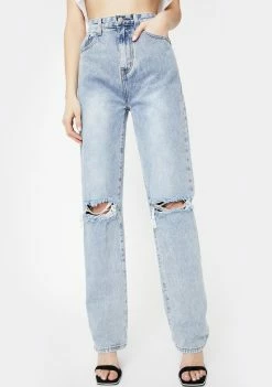 Momokrom Bottoms Mid Wash Extra Long Straight Leg Jeans