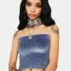 Momokrom Blue Velvet Ruched Bandeau Top 1 Momokrom Blue Velvet Ruched Bandeau Top