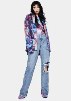 Momokrom Split Hem Light Wash Straight Leg Jeans Bottoms