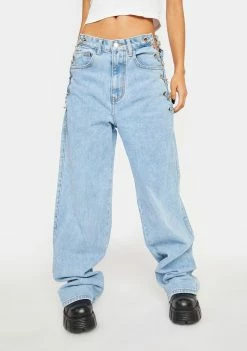 Momokrom Relaxed Fit Chain Up High Rise Jeans Boyfriend Jeans
