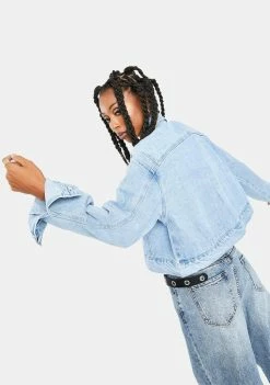 Momokrom Light Vintage Wash Cropped Denim Jacket Outerwear