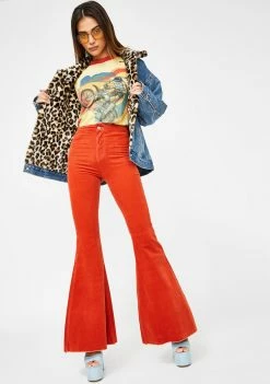 Momokrom Bottoms Orange Mermaid Flare Corduroy Pants