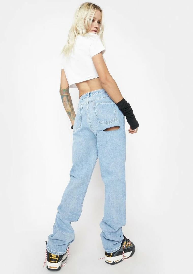 Momokrom Bottoms Light Wash Straight Leg Bum Rip Jeans 6 Momokrom Bottoms Light Wash Straight Leg Bum Rip Jeans