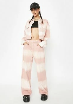 Momokrom Pink Tones Tie Dye Mid Rise Baggy Wide Leg Jeans Bottoms