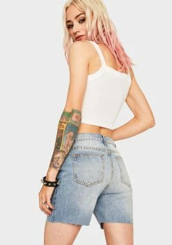 Momokrom Bottoms Mid Wash Cut Off Denim Shorts