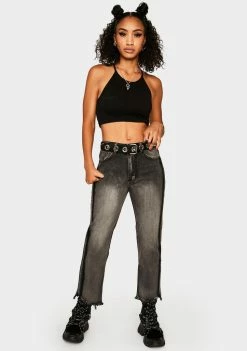 Momokrom Black Distressed Cropped Flare Jeans Bottoms