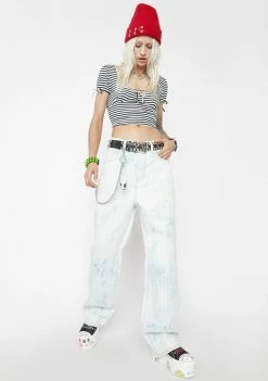 Momokrom Bottoms Faded Blue Tie Dye Raw Edge Jeans