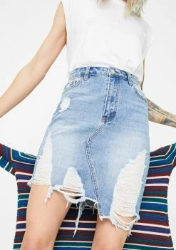 Momokrom Bottoms Light Wash Asymmetric Denim Skirt