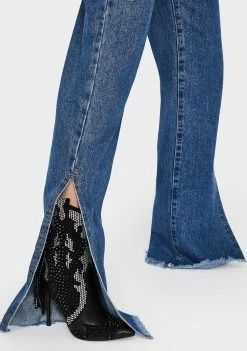 Momokrom Bottoms Mid Blue Wide Leg Split Hem Jeans