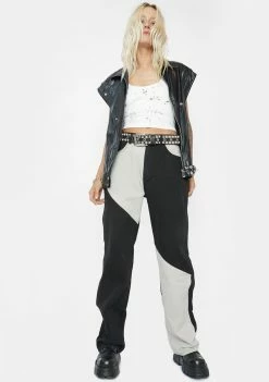 Momokrom Color Block Mid Rise Wide Leg Jeans