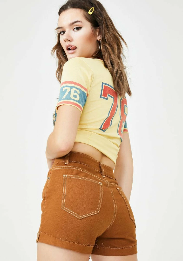 Momokrom Bottoms Camel Cuff Denim Shorts 6 Momokrom Bottoms Camel Cuff Denim Shorts