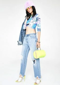 Momokrom Bottoms Frayed Hem Knee Ripped Denim Jeans