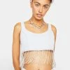 Momokrom Denim Tank Top With Diamante Fringe