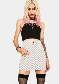Momokrom Checkered Denim Skirt Bottoms