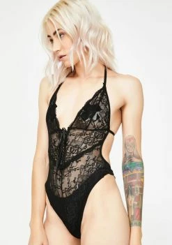 Momokrom Lingerie & Sleepwear Lace Up Floral Cami Bodysuit